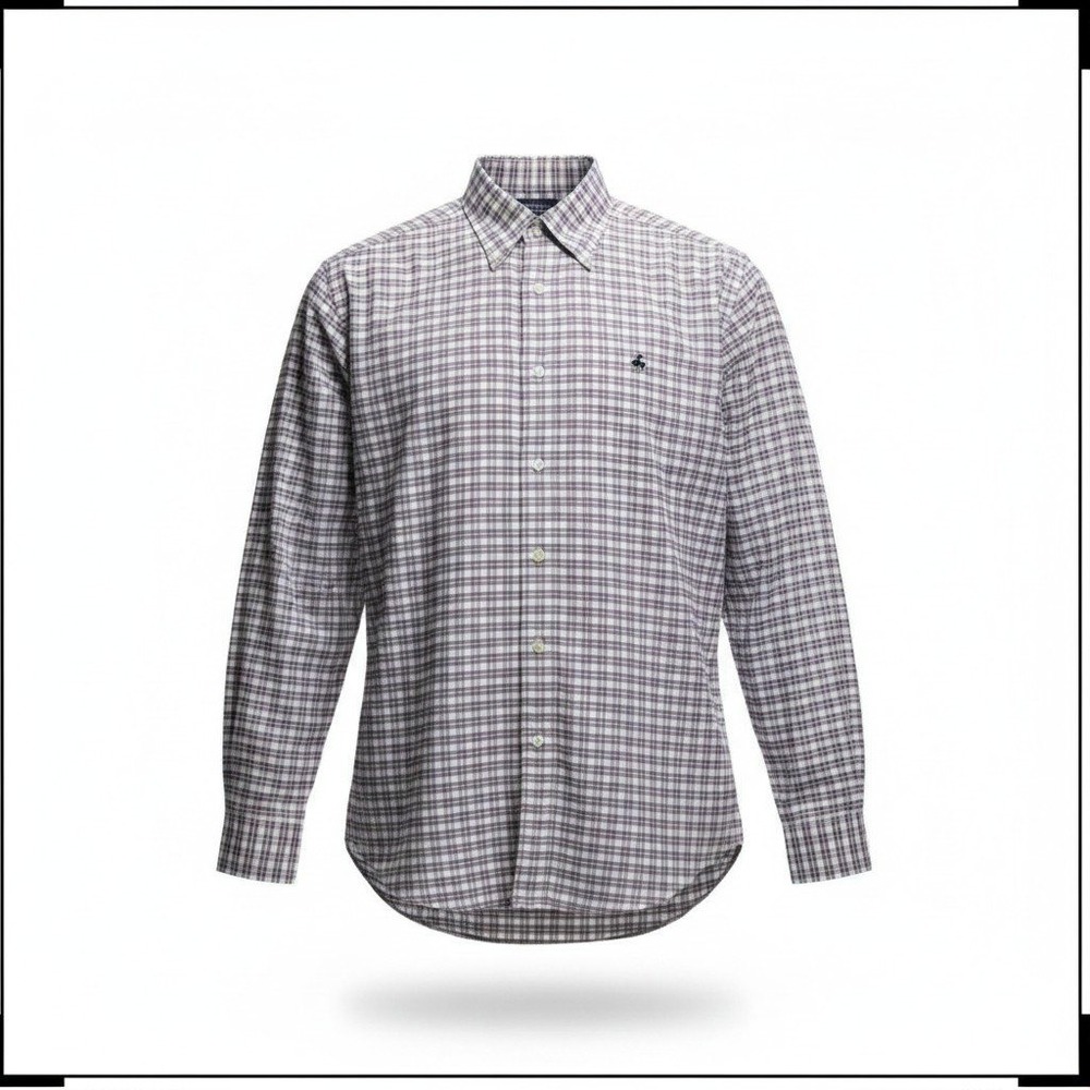 Brooks Brothers Button Down Shirt Mens XL White Plaid Non-Iron Long Sleeve